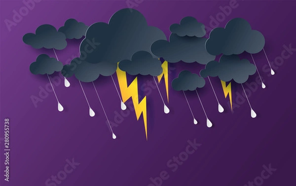 Fototapeta Scenery Mystical Night sky fantasy background.Dark Cloudscape natural in rain season.Moonlight at night.Creative design digital paper cut and art style.thunderstorm midnight.Vector .illustration.EPS10