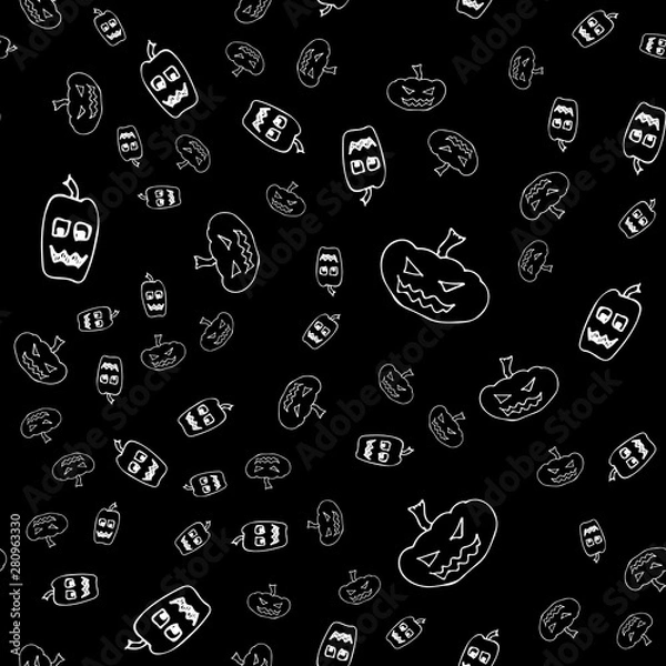 Fototapeta Sketch Halloween pumpkin seamless outline. Halloween pumpkin seamless outline in a hand-drawn style. October harvest background. Vector freehand set. Vector
