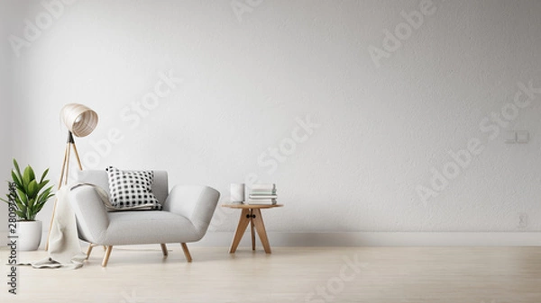 Fototapeta Interior poster mock up living room with colorful white sofa . 3D rendering.