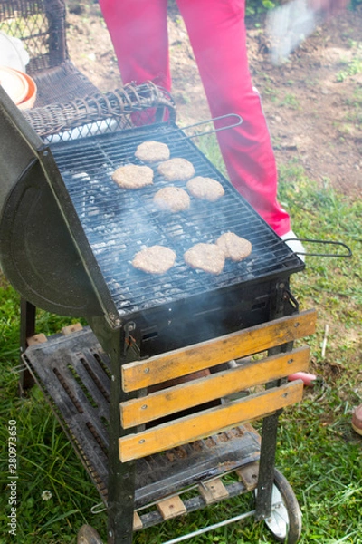 Obraz Meat and vegetables cooked on a barbecue