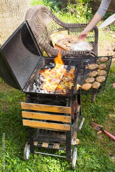 Obraz Meat and vegetables cooked on a barbecue