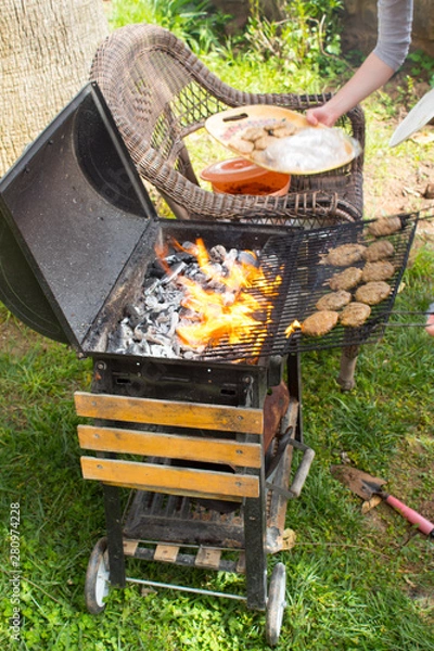 Obraz Meat and vegetables cooked on a barbecue