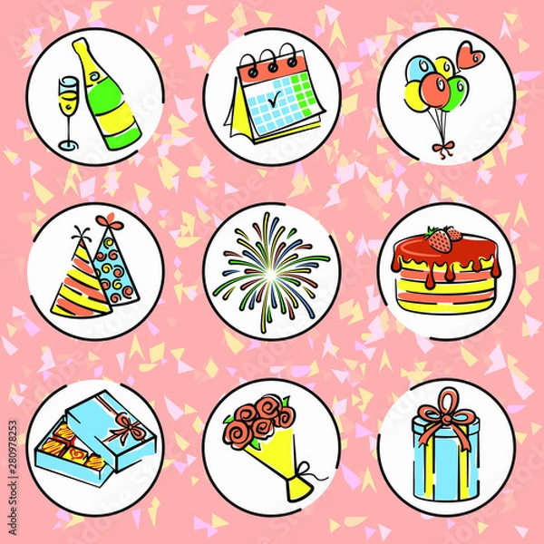 Fototapeta Vector bright holiday icons in flat style