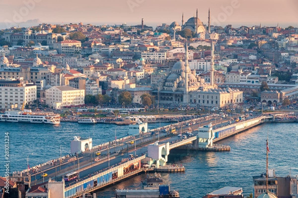 Obraz Beautiful aerial view of Istanbul historic centre with Galata bridge