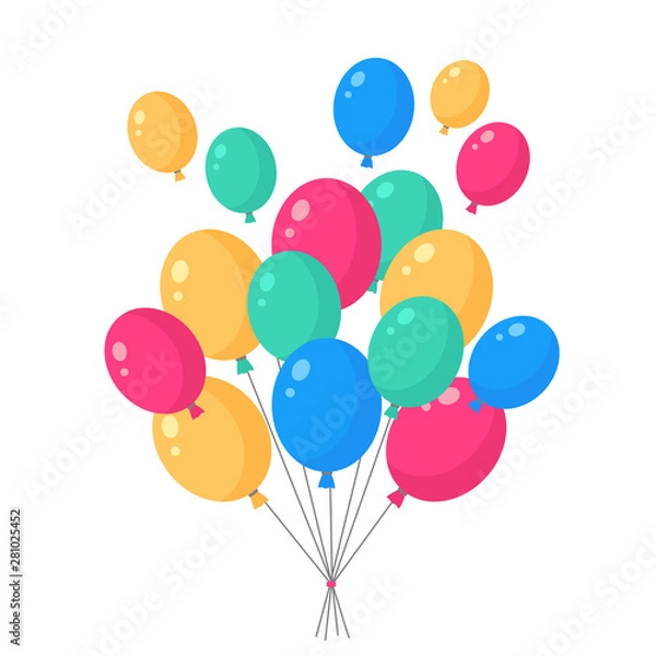 Fototapeta Helium air balloon, balls isolated on background. Happy birthday, party concept. Vector flat design