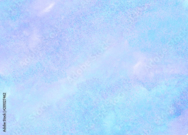 Fototapeta Aquarelle painted paper textured canvas for vintage design, invitation card, template. Blue sky shades color watercolor illustration, creative background, smeared light turquoise frame