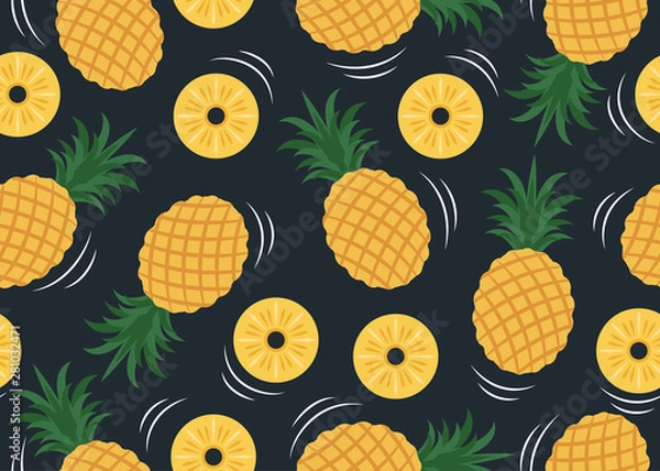 Fototapeta Seamless pattern of pineapple pattern isolated on black background 