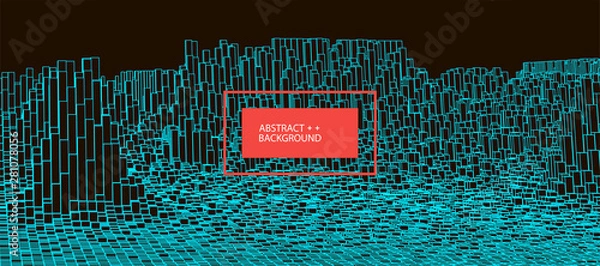 Obraz Square pattern. Wireframe landscape background. Futuristic vector illustration.