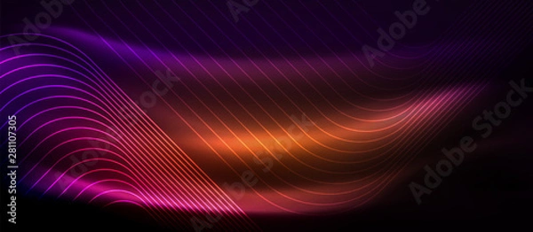 Fototapeta Glowing shiny neon squares abstract background, techno modern template