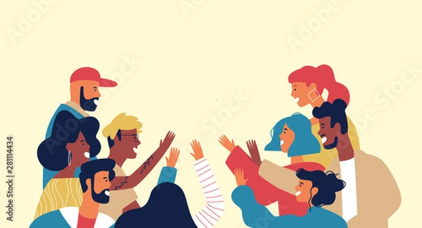 Obraz Zróżnicowana wieloetniczna grupa przyjaciół młodych ludzi