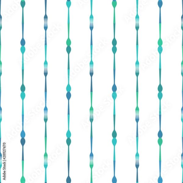 Fototapeta Seamless cutlery pattern, transparent background. Forks and spoons organized in vertical lines. Easy to edit colors in Illustrator.