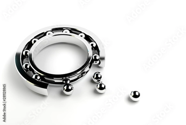 Fototapeta The bearing in a section with the thrown out steel balls. 3d rendering.
