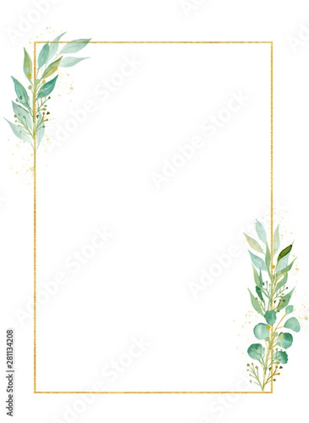 Obraz Herbal rectangular decorative frame watercolor raster illustration