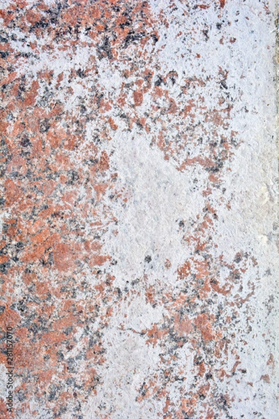 Fototapeta Texture of polished granite stone floor with white dense mud like chalk or lime