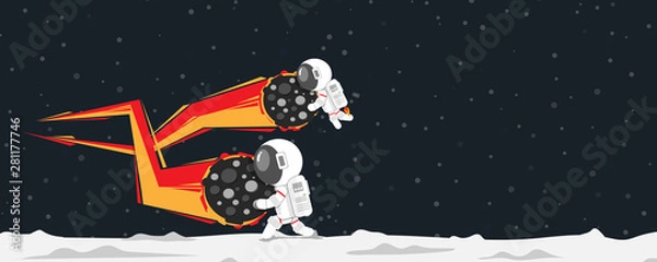Fototapeta Flat design, Astronauts breaking meteorite falling on planet, Vector illustration, Infographic Element