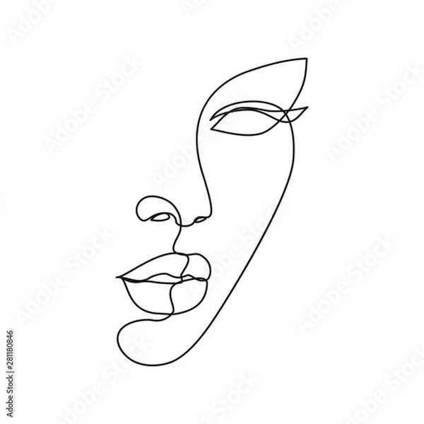 Obraz Sztuka rysowania linii twarzy kobiety. Streszczenie minimalne kobiece twarz ikona, logo