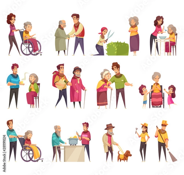 Fototapeta Elderly People Help Set 