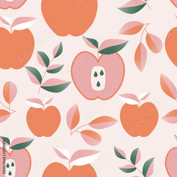 Fototapeta Pink an orange fruits in a seamless pattern design