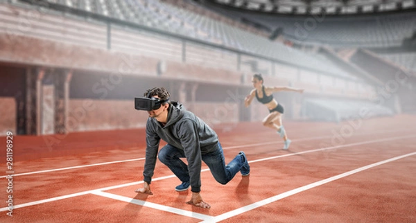 Fototapeta Young man in virtual reality