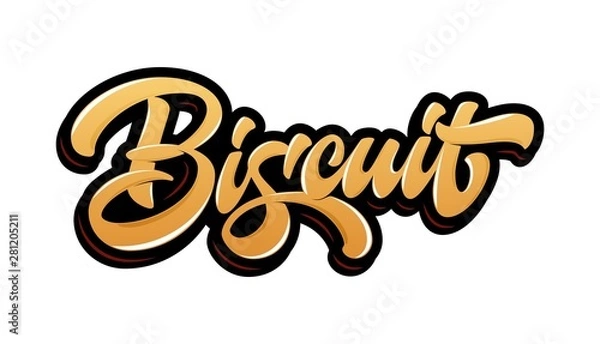 Obraz Vector lettering "Biscuit" in graffiti style with glare and black outline isolated on white background. Concept for logo, card, typography, poster, print.