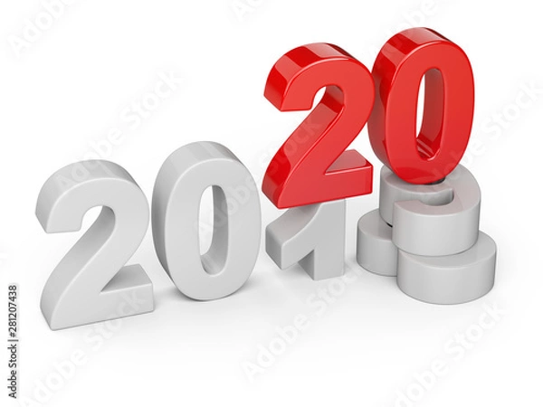 Obraz 2019 2020 change concept. Represents the new year white and red symbol.