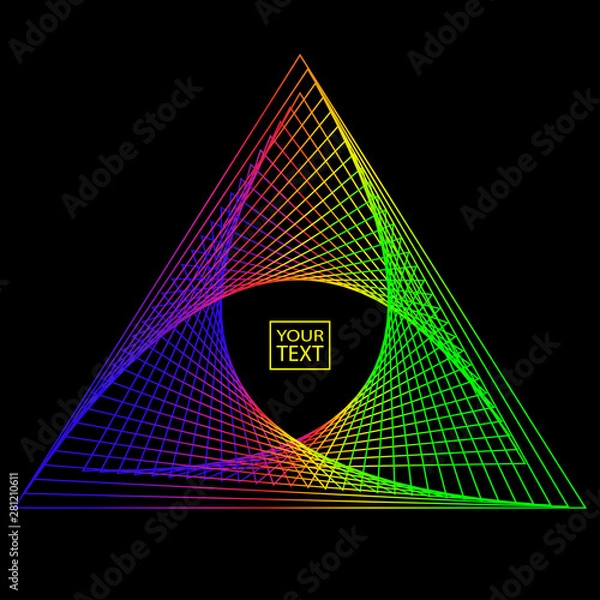 Fototapeta Abstract background with bright gradient triangle on the label, triangular logo on a dark background eps10