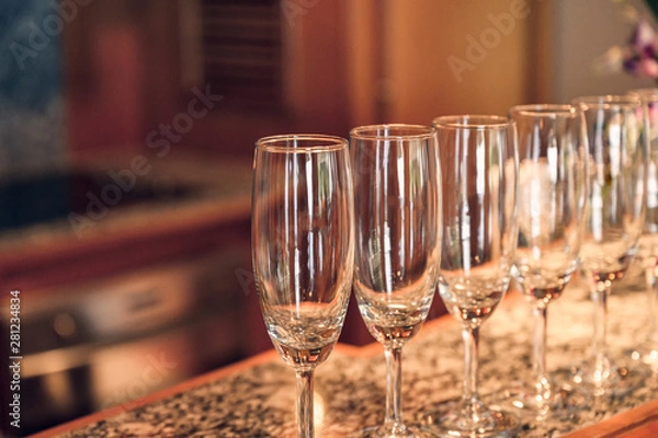 Fototapeta Row of glass wine with shiny on bar