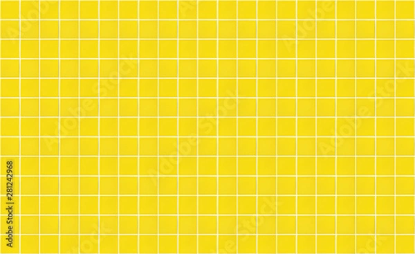 Fototapeta Yellow square ceramic tile wall texture background. Panoramic image of yellow tile wall.