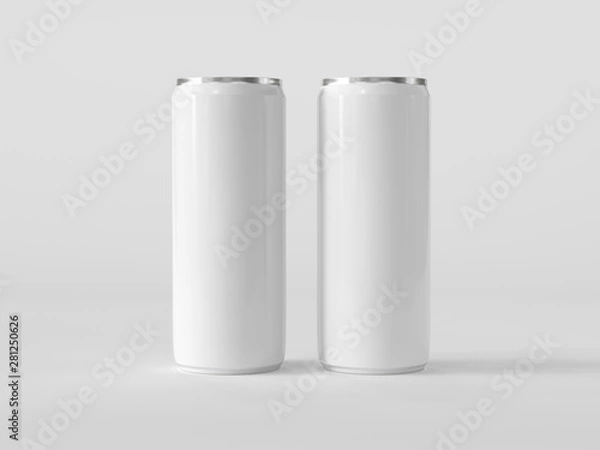 Obraz White energy drink can on white background. Mock up. 3D rendering