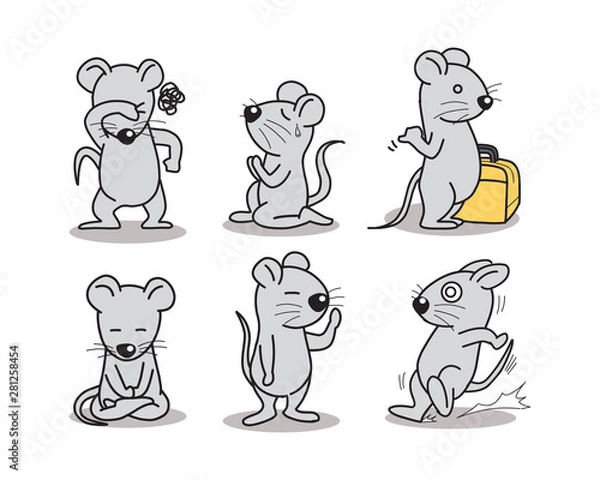 Obraz A rat cartoon several action. standing walking seeing scare happy. vector illustration isolated cartoon hand drawn