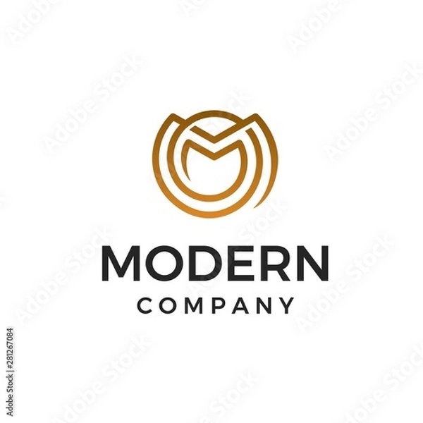 Obraz Initial letter M in gold circle line logo design