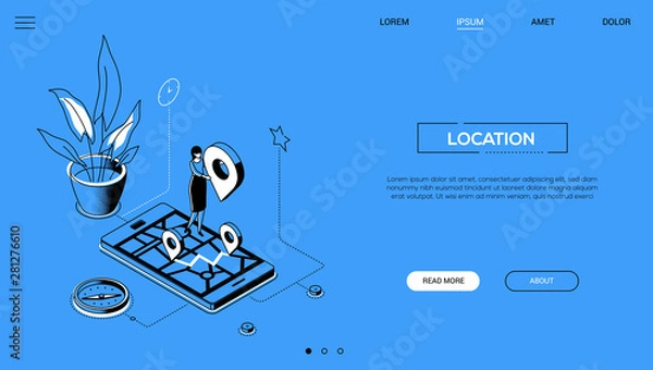 Fototapeta Location - line design style isometric web banner