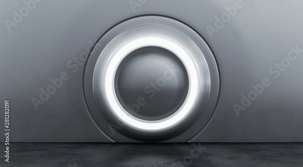 Fototapeta Abstract interior design of Silver metallic modern showroom element with concrete floor. Empty Future background 3D Rendering.