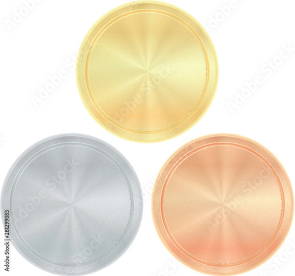 Obraz Set empty round templates gold silver bronze coins