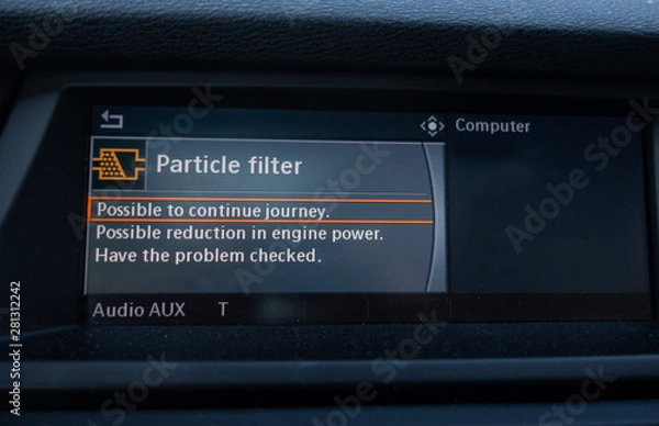 Fototapeta Error message from the cars on board computer warning that particle filter has problem