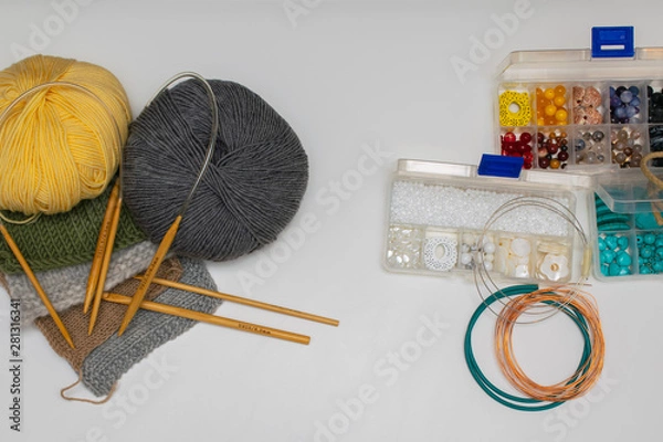 Obraz White background with tools for handicraft