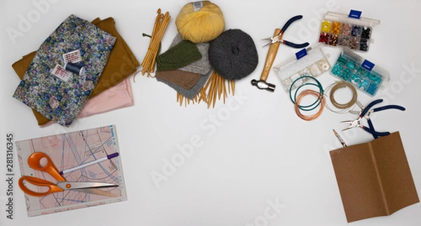 Obraz White background with tools for handicraft