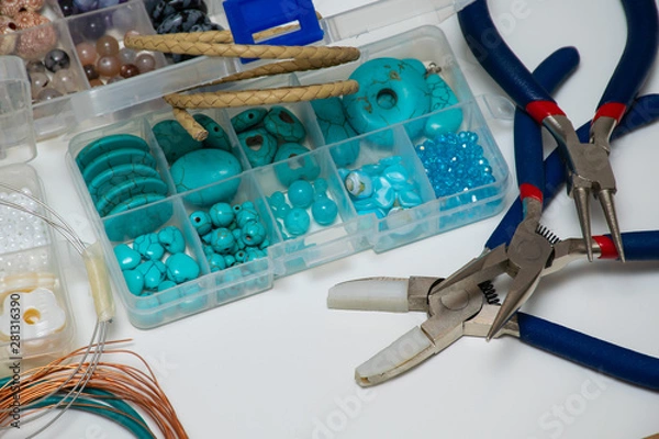 Obraz White background with tools for handicraft