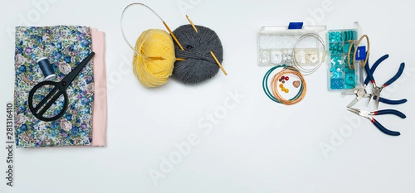 Obraz White background with tools for handicraft