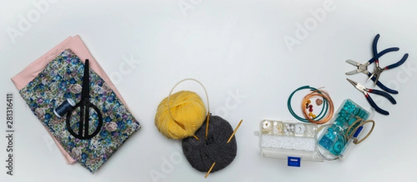 Obraz White background with tools for handicraft