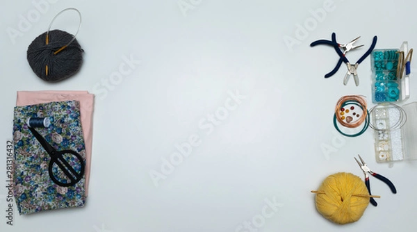 Obraz White background with tools for handicraft