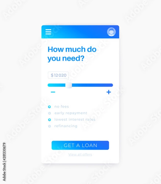 Fototapeta Loan app, vector mobile ui