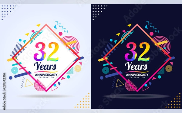 Fototapeta 32 years anniversary with modern square design elements, colorful edition, celebration template design