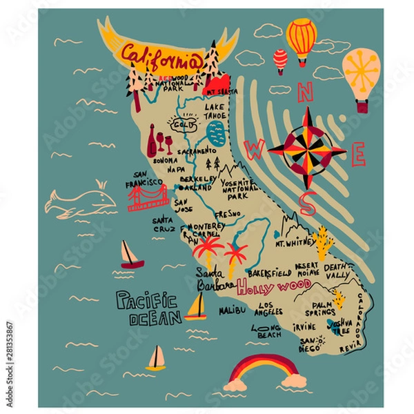Obraz Map of california simple illustration on white background