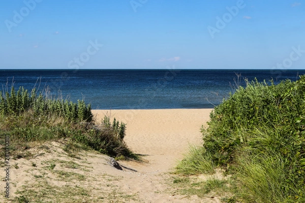 Fototapeta Path to beach facing Chesapeake Bay at Ocean View Beach in Norfolk, Virginia.