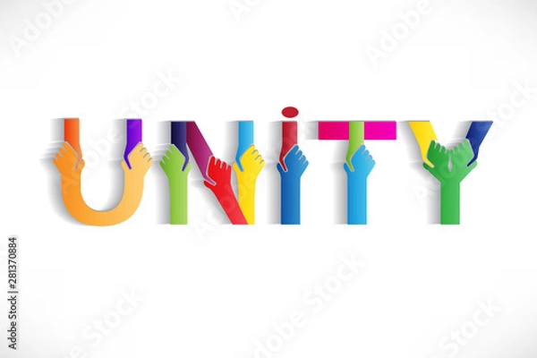 Fototapeta Unity handshake colorful word text logo