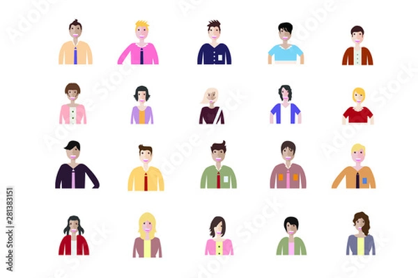 Fototapeta Business man and woman icons. Group of working people. Different nationalities characters. Flat style design Infographic elements 