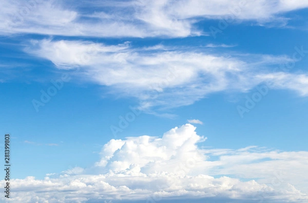 Fototapeta White clouds in the blue sky background in clearing day and good weather day