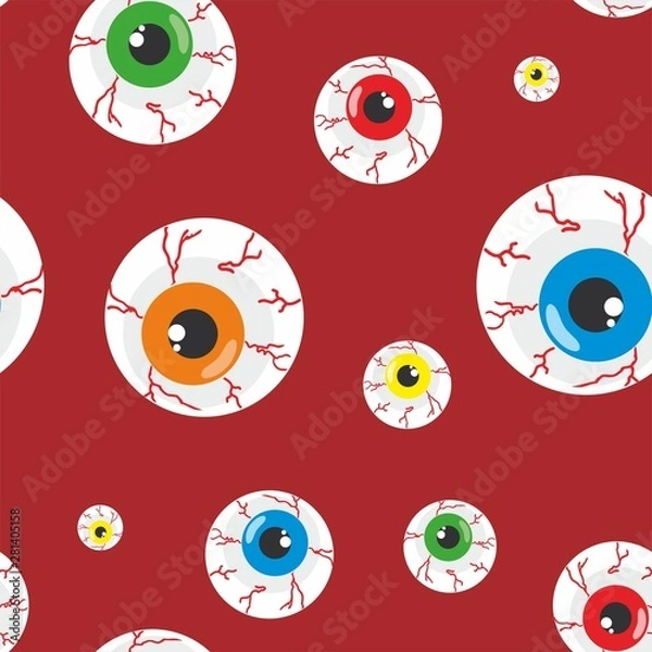 Fototapeta Seamless halloween pattern with creepy eyeballs