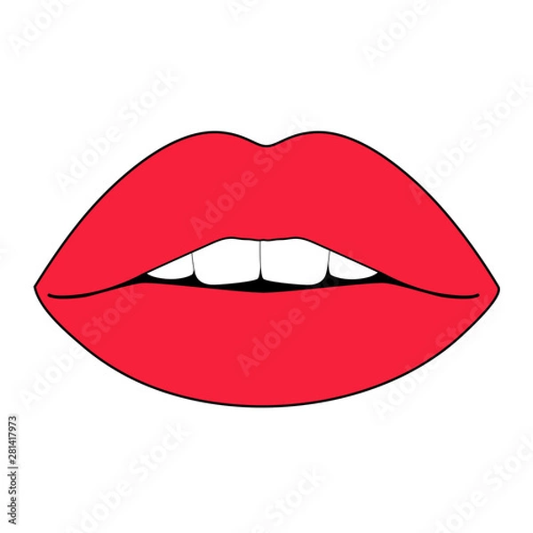 Fototapeta Red lips with teeth on a white background